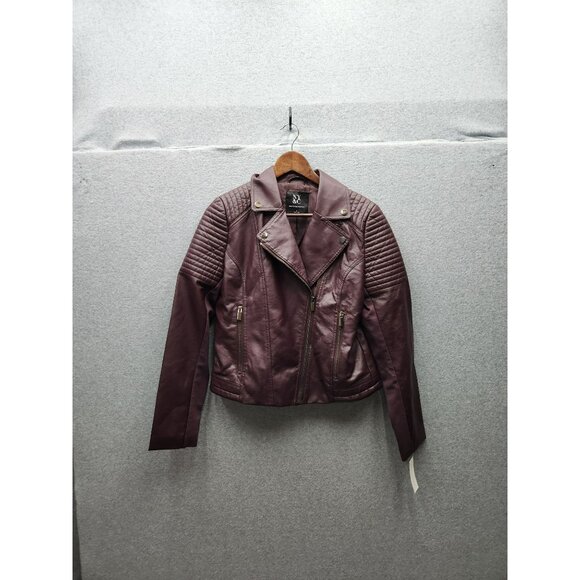 NY & C Womens Faux Leather Moto Jacket Small Size Plum - Picture 1 of 8
